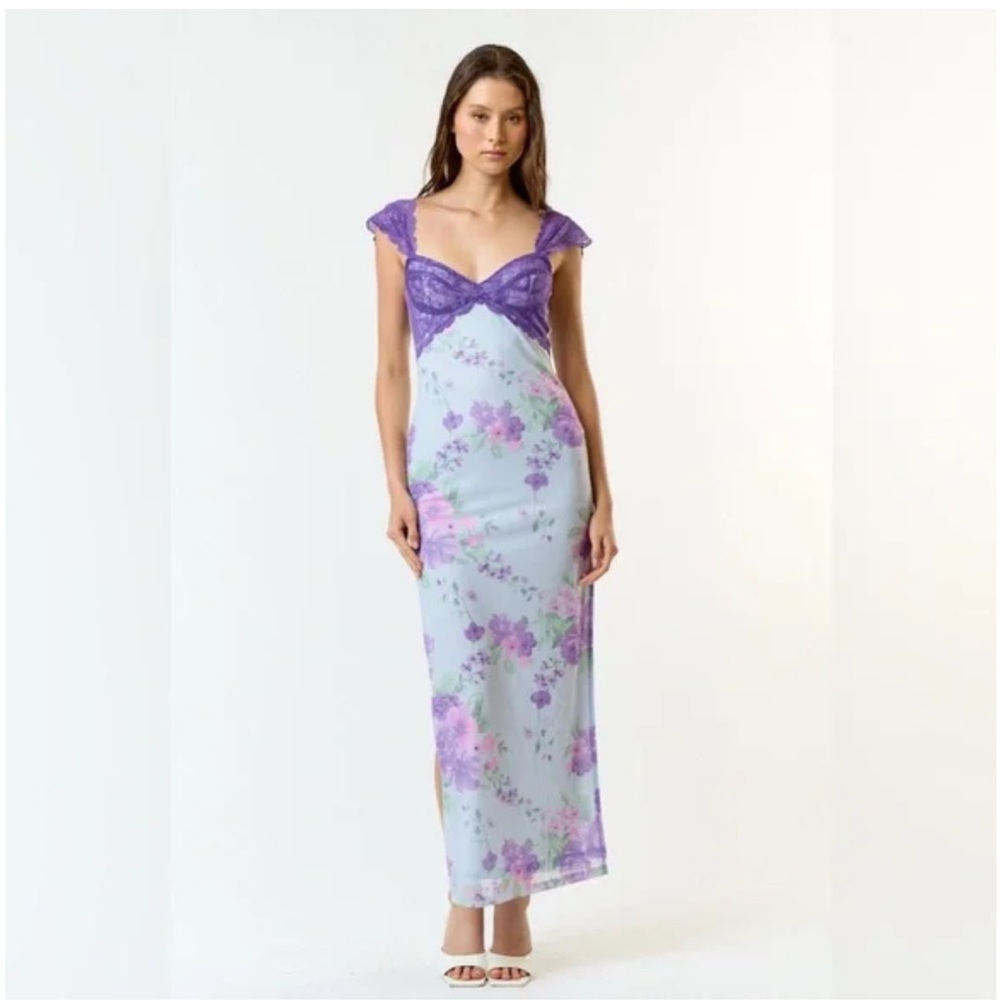 Blue Blush Purple Floral Maxi Dress